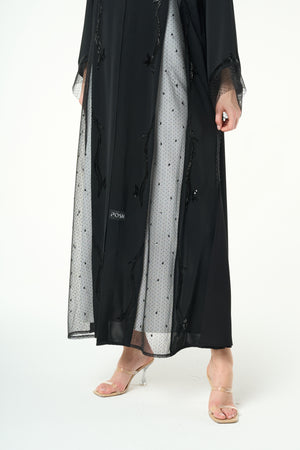 Black Royal Nada Abaya with Linear Beadwork