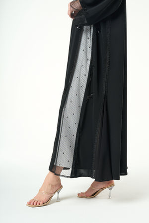 Black Royal Nada Custom Abaya, Front and Side Beadwork
