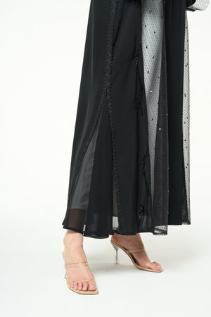 Black Royal Nada Abaya with Linear Beadwork