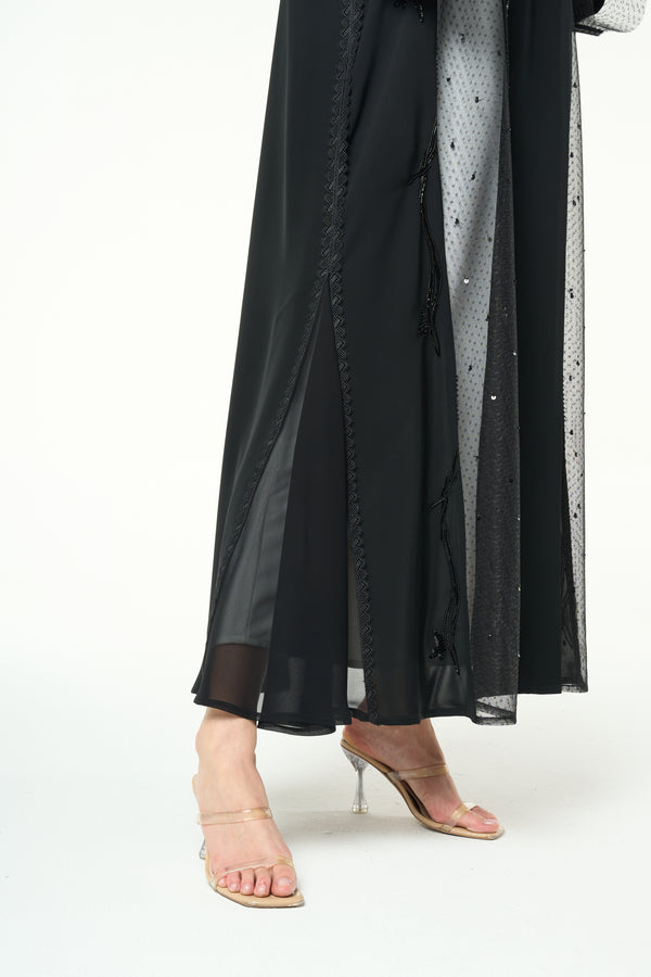 Black Royal Nada Abaya with Linear Beadwork