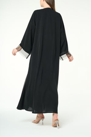 Black Royal Nada Abaya with Linear Beadwork