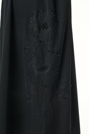 Black Farasha Crepe, Side Embroidery Detail