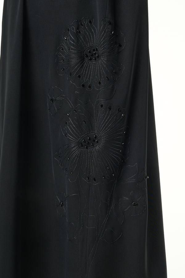 Black Farasha Crepe, Side Embroidery Detail
