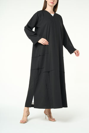 Black Kadi Custom Abaya with Cross Bead Embroidery