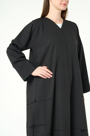 Black Kadi Custom Abaya with Cross Bead Embroidery