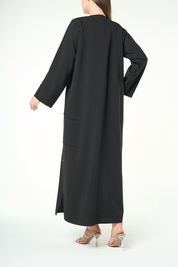 Black Kadi Custom Abaya with Cross Bead Embroidery