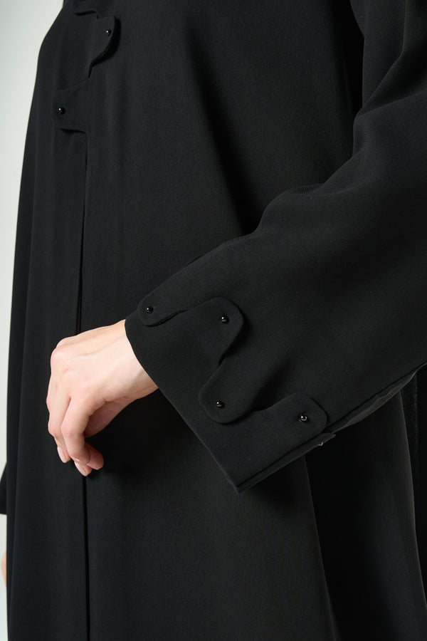 Black Shafa Crepe Abaya with Wave-Cut Button Detail
