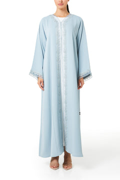 Green Atlas Crepe Abaya, Lace Detail