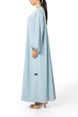Green Atlas Crepe Abaya, Lace Detail
