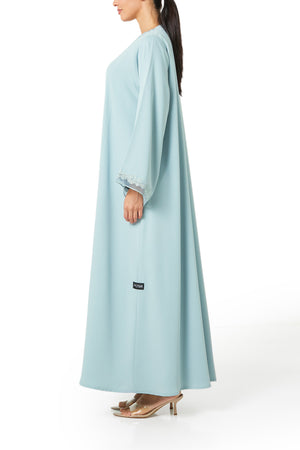 Green Atlas Crepe Abaya, Lace Detail