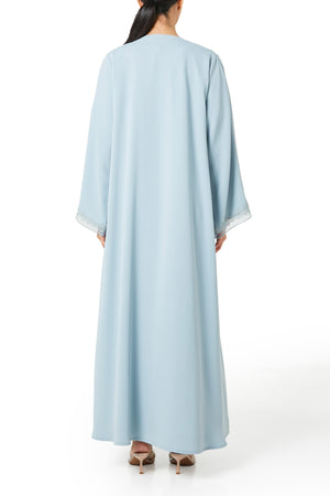 Green Atlas Crepe Abaya, Lace Detail