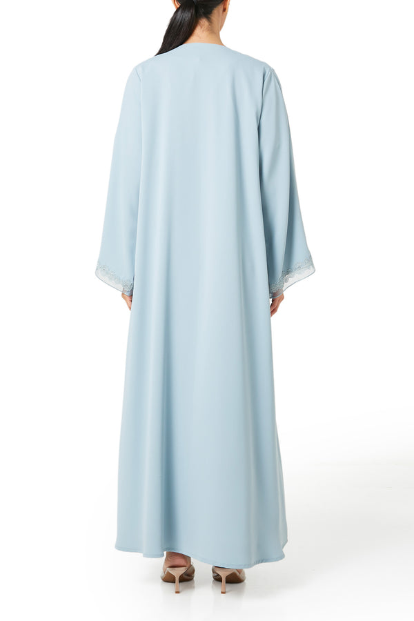 Green Atlas Crepe Abaya, Lace Detail