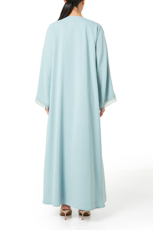 Green Atlas Crepe Abaya, Lace Detail