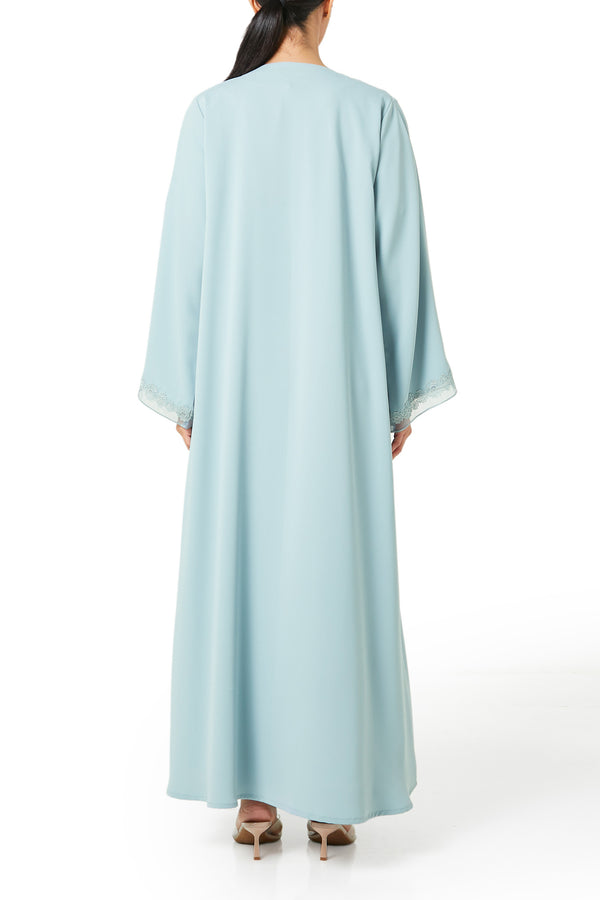 Green Atlas Crepe Abaya, Lace Detail