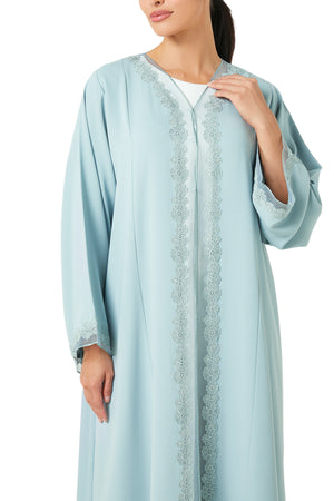 Green Atlas Crepe Abaya, Lace Detail