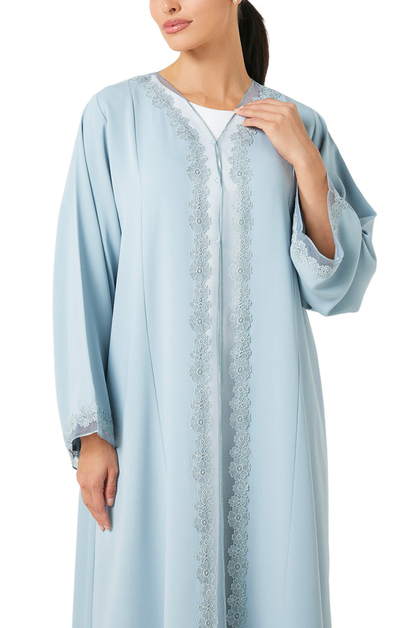 Green Atlas Crepe Abaya, Lace Detail