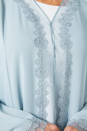 Green Atlas Crepe Abaya, Lace Detail