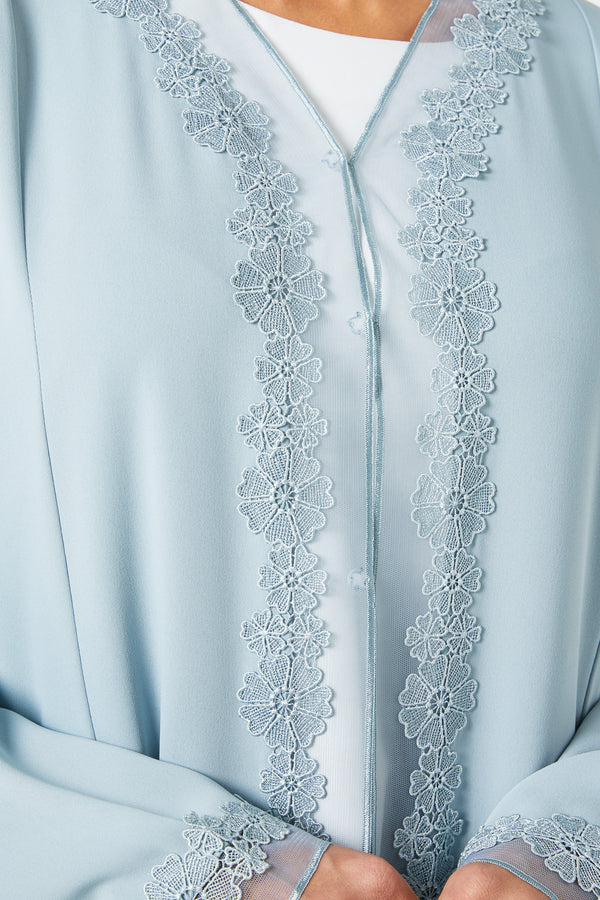Green Atlas Crepe Abaya, Lace Detail