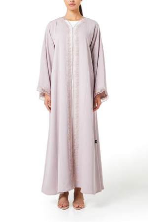 Pink Atlas Crepe Abaya, Lace Detail