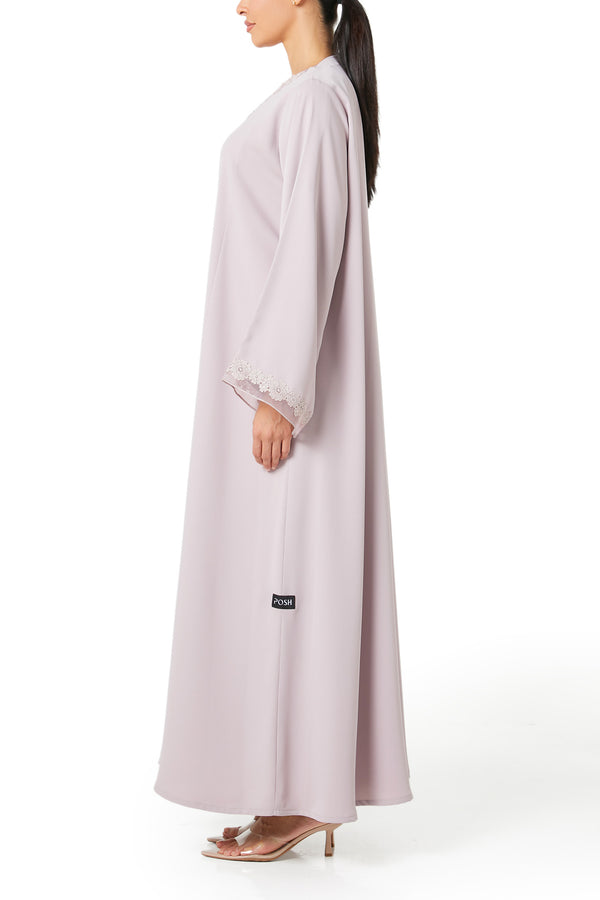Pink Atlas Crepe Abaya, Lace Detail