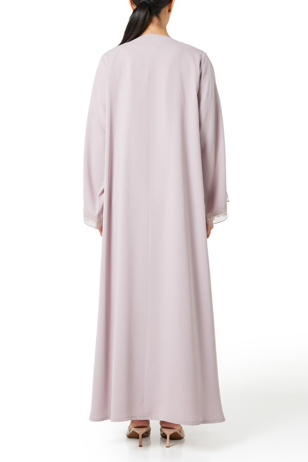 Pink Atlas Crepe Abaya, Lace Detail