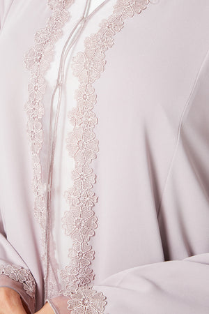 Pink Atlas Crepe Abaya, Lace Detail