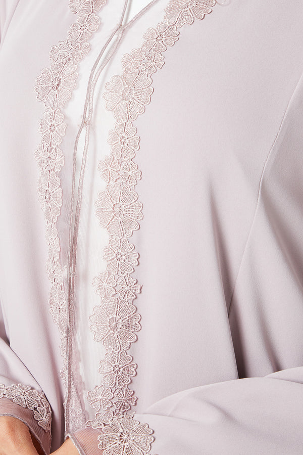 Pink Atlas Crepe Abaya, Lace Detail