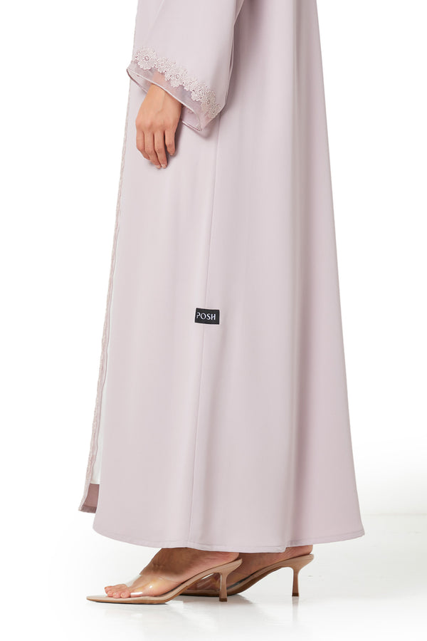 Pink Atlas Crepe Abaya, Lace Detail