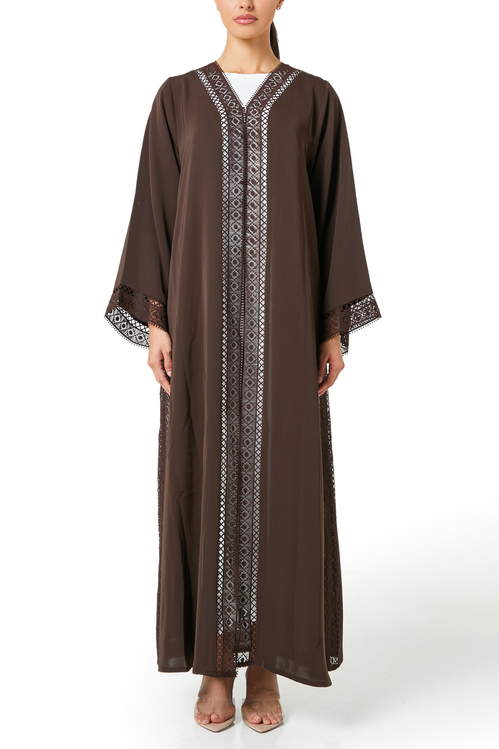 Brown Reem Nada Abaya, Lace Detail