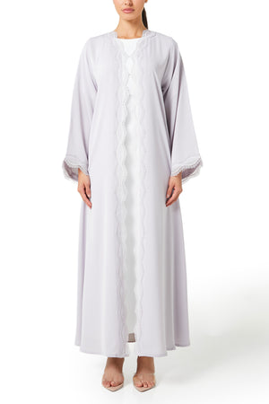 Beige Alya Nada Abaya, Lace Detail