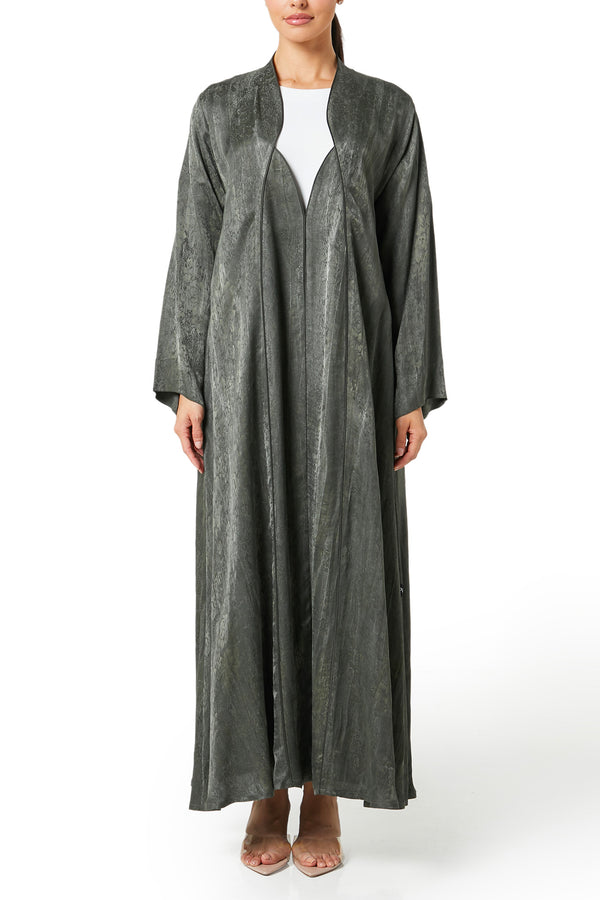 Green marina jacquard Abaya, Textured