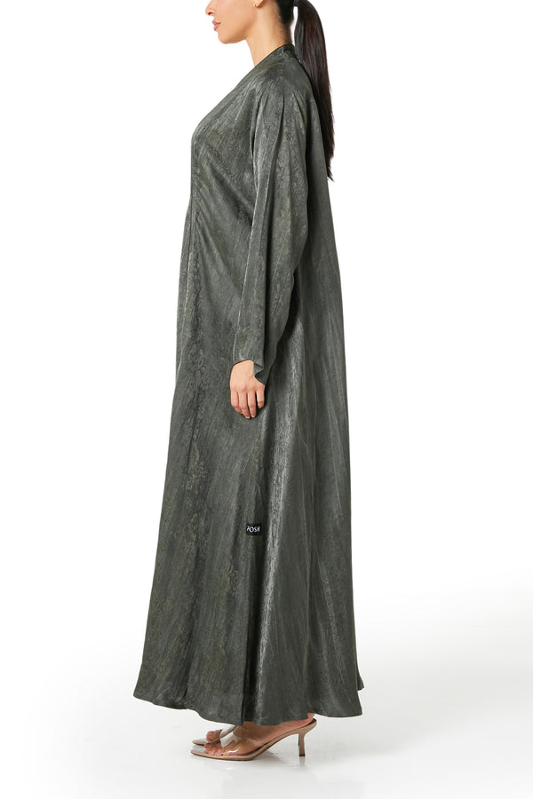 Green marina jacquard Abaya, Textured
