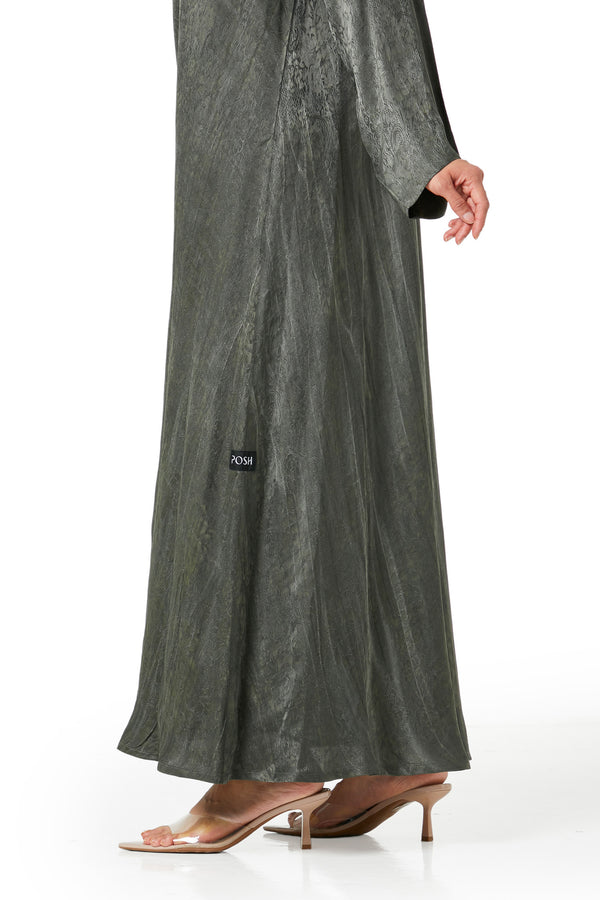 Green marina jacquard Abaya, Textured