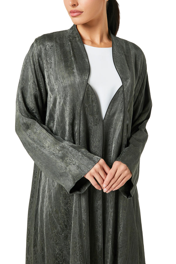 Green marina jacquard Abaya, Textured