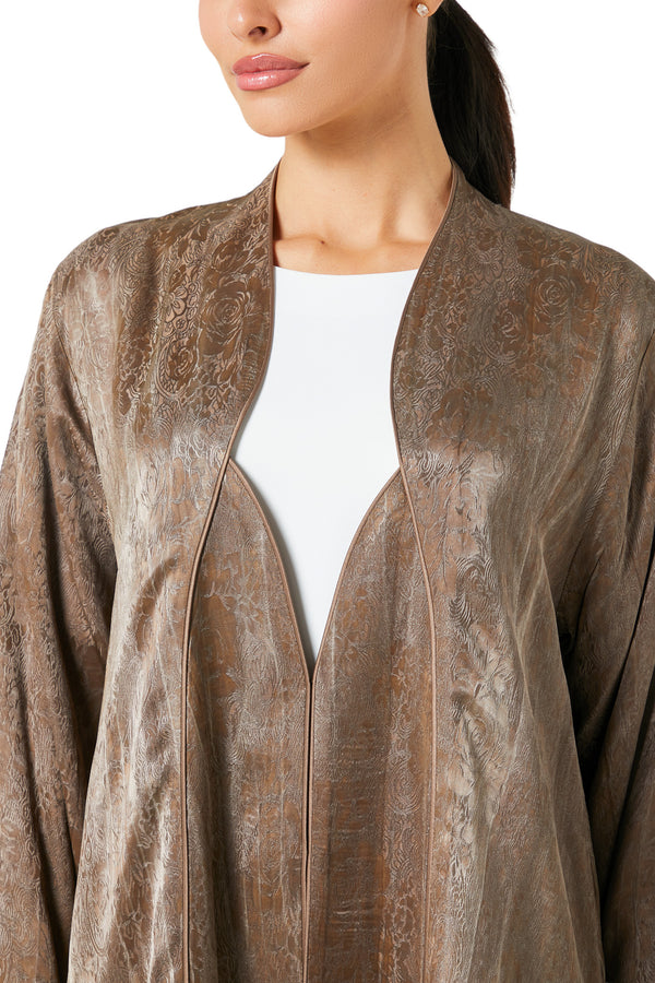 Brown marina jacquard Abaya, Textured