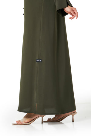 Green Aria Crepe Abaya, Front Beadwork