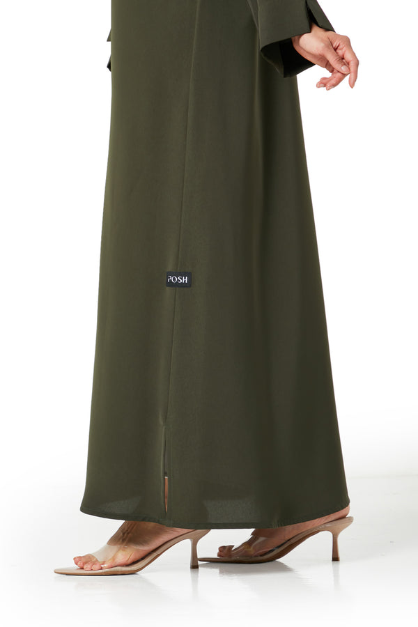 Green Aria Crepe Abaya, Front Beadwork