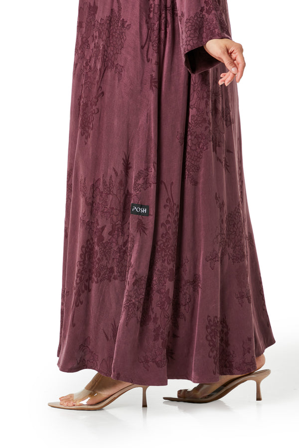 Maroon elisa cupro Abaya, Lace Detail