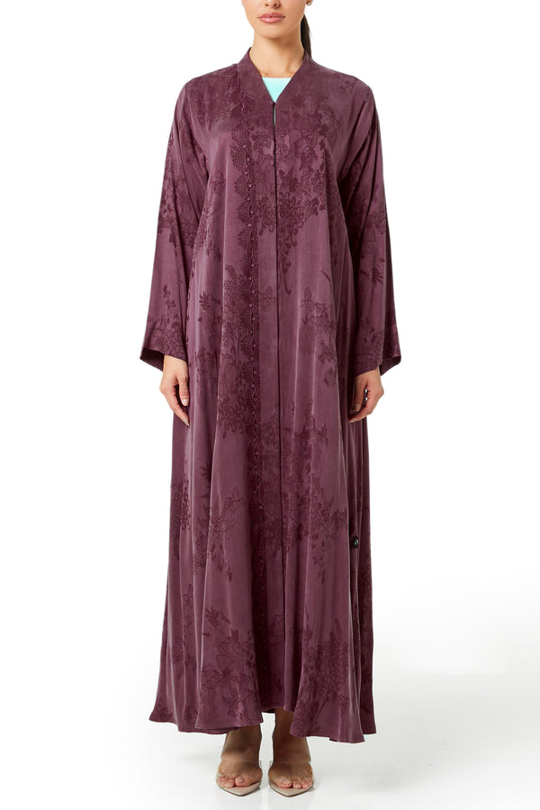 Maroon elisa cupro Abaya, Lace Detail