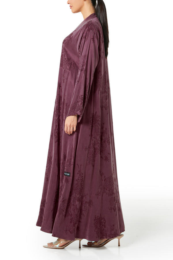 Maroon elisa cupro Abaya, Lace Detail