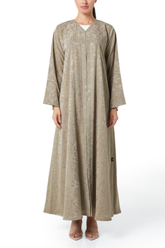 Beige flavia jacquard Abaya, Front Beadwork Detail