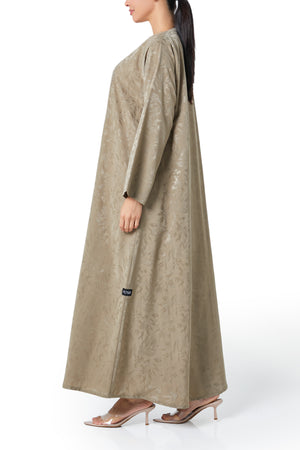 Beige flavia jacquard Abaya, Front Beadwork Detail