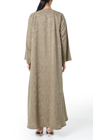 Beige flavia jacquard Abaya, Front Beadwork Detail