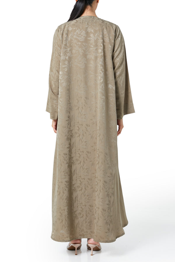 Beige flavia jacquard Abaya, Front Beadwork Detail