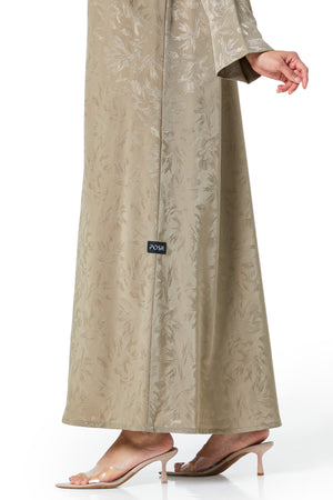 Beige flavia jacquard Abaya, Front Beadwork Detail