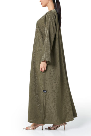 Green flavia jacquard Abaya, Front Beadwork Detail