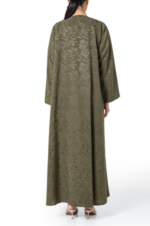Green flavia jacquard Abaya, Front Beadwork Detail