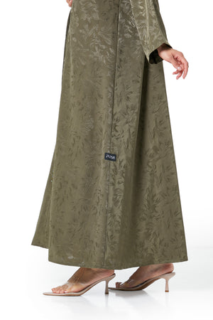 Green flavia jacquard Abaya, Front Beadwork Detail