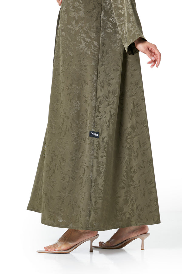 Green flavia jacquard Abaya, Front Beadwork Detail