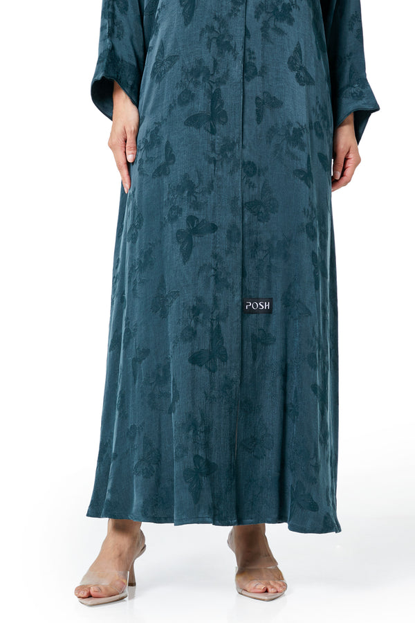 Green Butterfly Cupro Abaya, Plain Design
